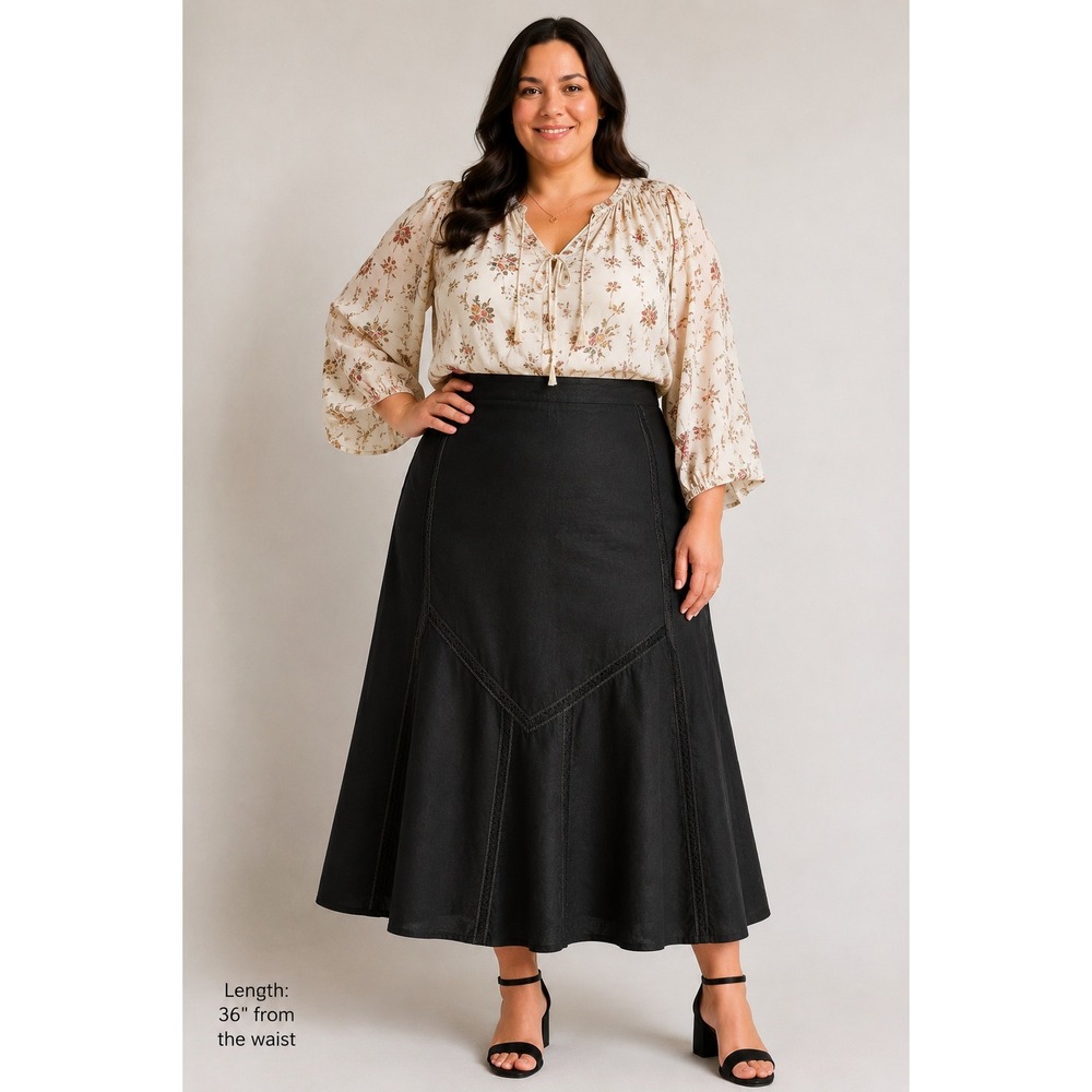 Y2K Dark Cottagecore Linen‎ Blend Festival Skirt Black Whimsigoth Size 26W 4X
